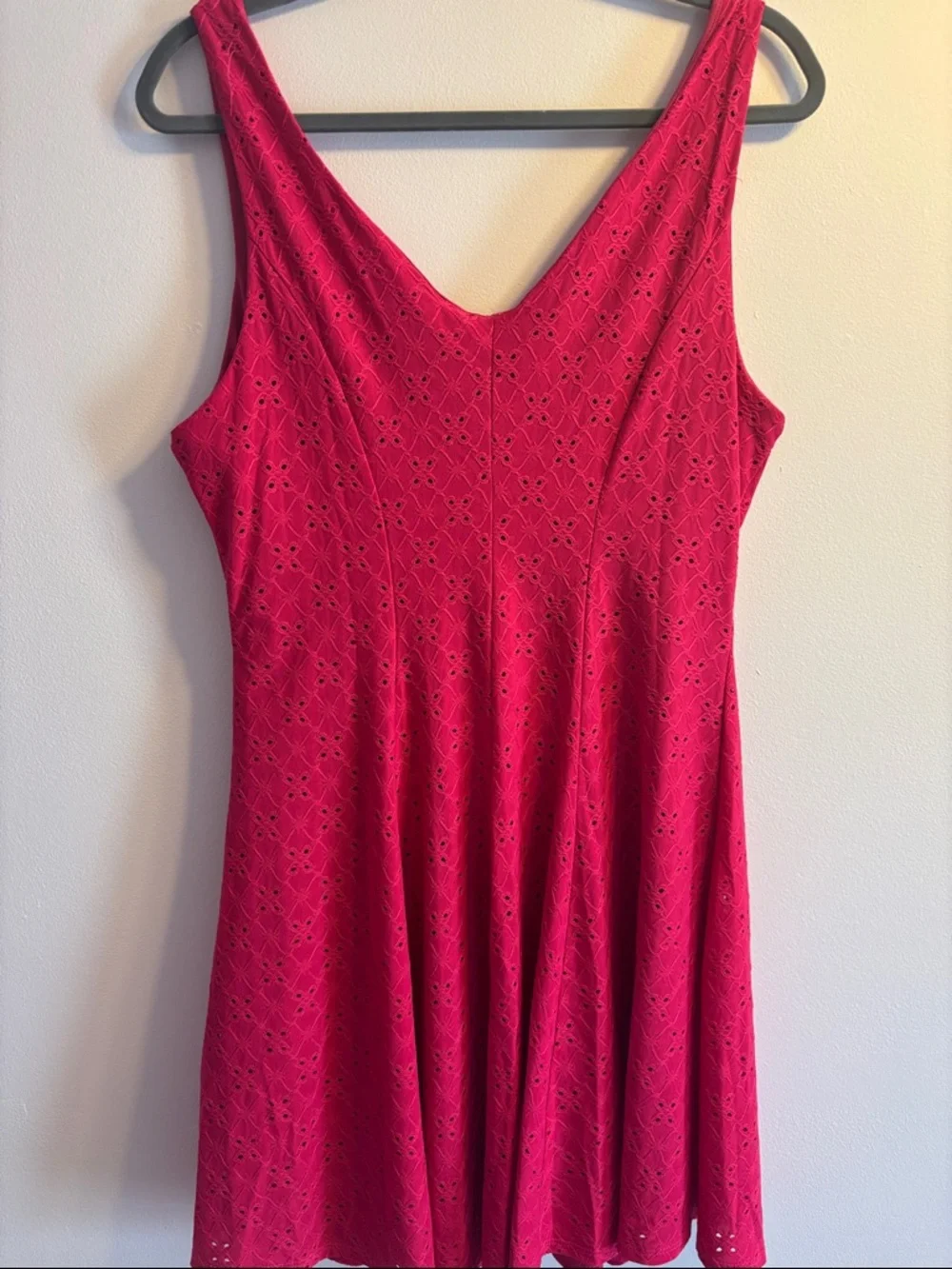 Sleeveless Raspberry Eyelet Fit & Flare Dress - Picture 5 of 5